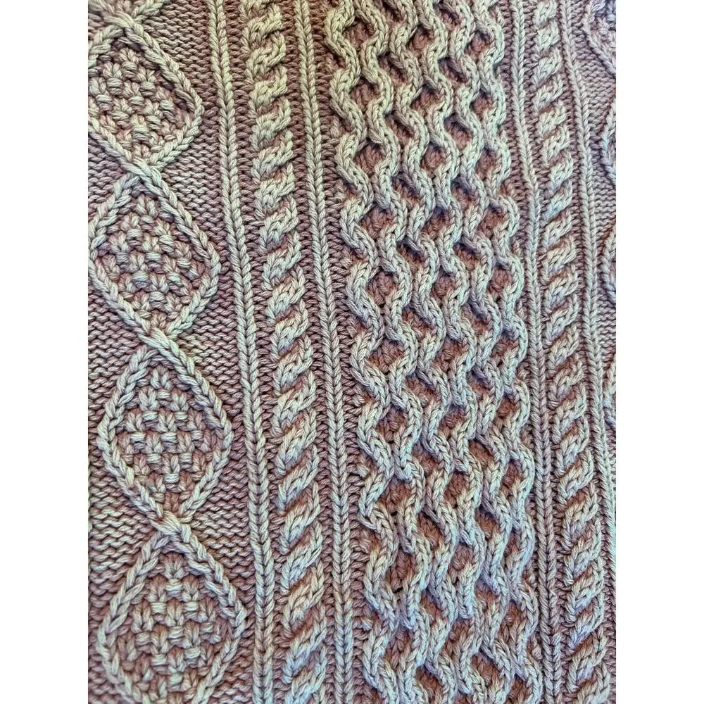 LL Bean Signature Heavy Washed Pink Cotton Cable Knit Tunic Sweater XL - Picture 3 of 6